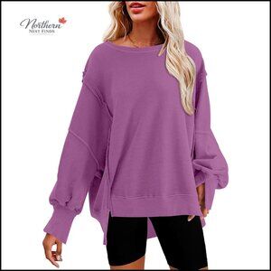 Oversized Reverse Seam Sweatshirt Lightweight Pullover Long Sleeve Crewneck
